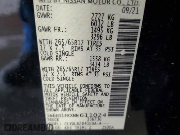 2022 Nissan Frontier S with VIN 1N6ED1FKXNN611024, listed as a Copart auction lot 80066225 with 47,019 mi miles and Salvage title. Bid and sale history available at DreamBid. Image 12.