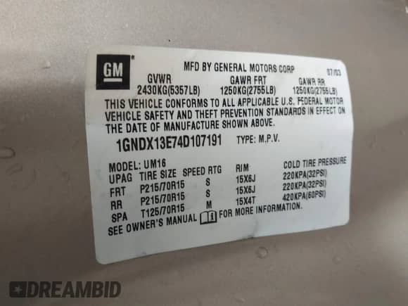 2004 Chevrolet Venture LT z VIN 1GNDX13E74D107191, wystawiony jako IAAI lot #42512603 z przebiegiem 183 883 mil mil oraz . Historia ofert i sprzedaży dostępna na DreamBid. Obrazek 9.