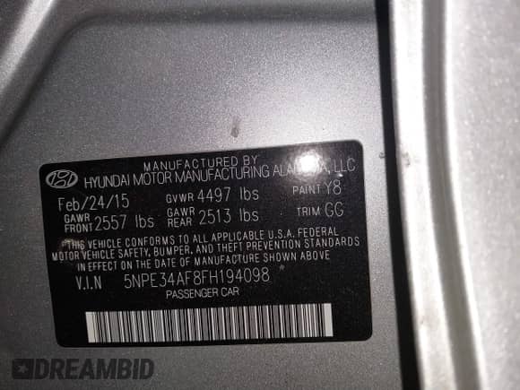 2015 Hyundai Sonata Sport z VIN 5NPE34AF8FH194098, wystawiony jako IAAI lot #41642055 z przebiegiem 123 683 mil mil oraz . Historia ofert i sprzedaży dostępna na DreamBid. Obrazek 9.