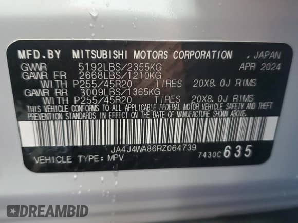 2024 Mitsubishi Outlander SEL с VIN JA4J4WA86RZ064739, выставлен на аукционе Copart как лот 66632395 с пробегом 1 604 миль миль и Списание • Salvage title. История ставок и продаж доступна на DreamBid. Изображение 14.