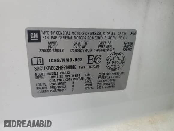 2017 Chevrolet Silverado 1500 LT z VIN 3GCUKREC2HG289800, wystawiony jako Copart lot #69928485 z przebiegiem 123 948 mil mil oraz Szkoda całkowita • Salvage title. Historia ofert i sprzedaży dostępna na DreamBid. Obrazek 12.
