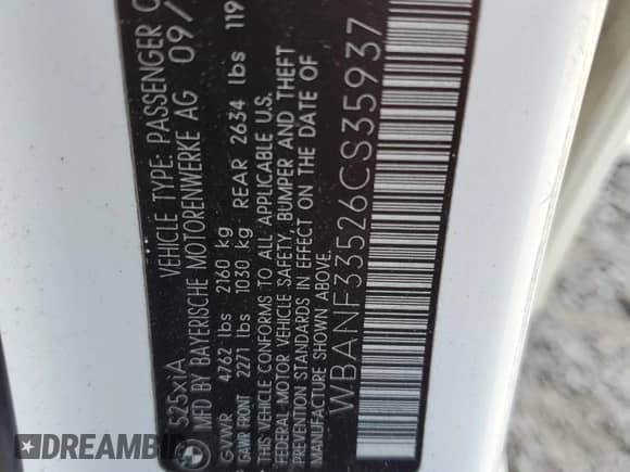 2006 BMW 5 Series 525xi with VIN WBANF33526CS35937, listed as a Copart auction lot 84359475 with Not provided miles and Salvage title. Bid and sale history available at DreamBid. Image 12.