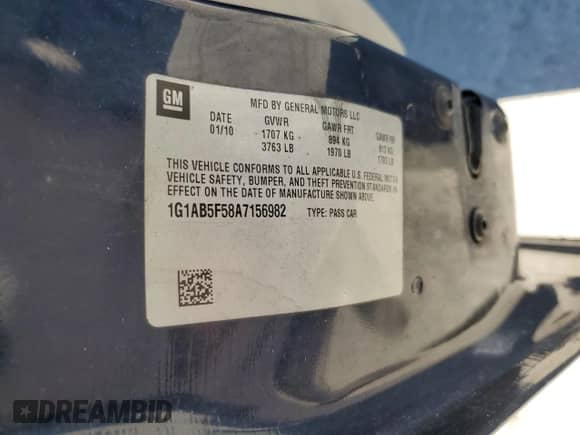 2010 Chevrolet Cobalt LS z VIN 1G1AB5F58A7156982, wystawiony jako Copart lot #84446135 z przebiegiem 108 780 mil mil oraz Szkoda całkowita • Salvage title. Historia ofert i sprzedaży dostępna na DreamBid. Obrazek 12.