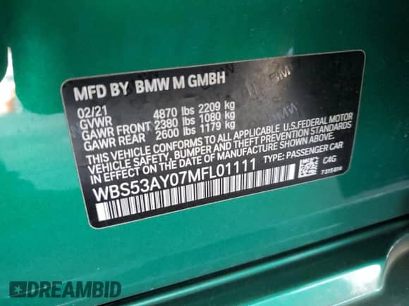 2021 BMW M3 с VIN WBS53AY07MFL01111, выставлен на аукционе Copart как лот 64678145 с пробегом 35 067 миль миль и Списание • Salvage title. История ставок и продаж доступна на DreamBid. Изображение 12.