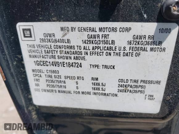 2001 Chevrolet Silverado 1500 с VIN 1GCEC14V91E184724, выставлен на аукционе IAAI как лот 42492877 с пробегом 130 000 миль миль и . История ставок и продаж доступна на DreamBid. Изображение 9.