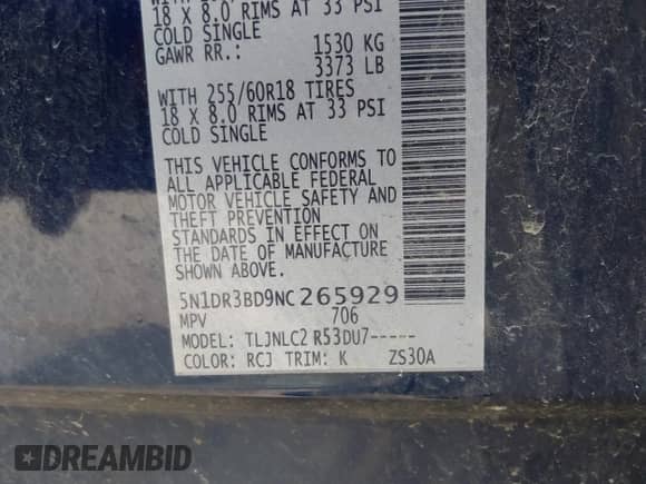 2022 Nissan Pathfinder SV с VIN 5N1DR3BD9NC265929, выставлен на аукционе IAAI как лот 42362026 с пробегом 117 279 миль миль и . История ставок и продаж доступна на DreamBid. Изображение 9.