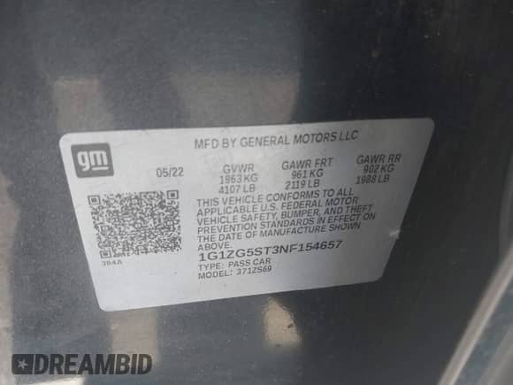 2022 Chevrolet Malibu RS с VIN 1G1ZG5ST3NF154657, выставлен на аукционе IAAI как лот 43031226 с пробегом 54 950 миль миль и . История ставок и продаж доступна на DreamBid. Изображение 9.