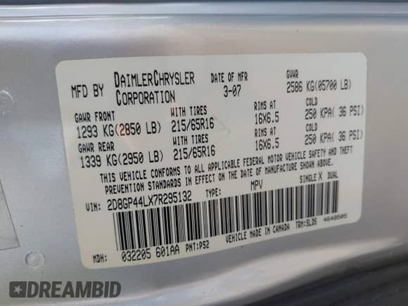 2007 Dodge Grand Caravan SXT с VIN 2D8GP44LX7R295132, выставлен на аукционе IAAI как лот 43495115 с пробегом 189 810 миль миль и . История ставок и продаж доступна на DreamBid. Изображение 9.