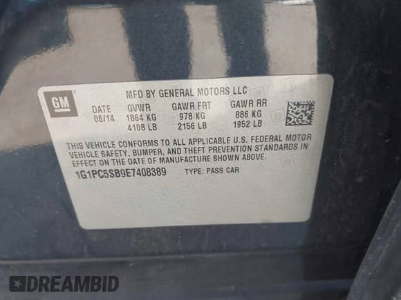 2014 Chevrolet Cruze 1LT с VIN 1G1PC5SB9E7408389, выставлен на аукционе IAAI как лот 43377791 с пробегом 127 080 миль миль и . История ставок и продаж доступна на DreamBid. Изображение 9.