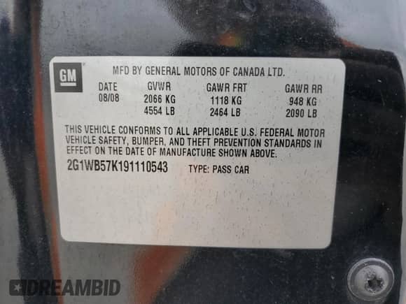 2009 Chevrolet Impala LS with VIN 2G1WB57K191110543, listed as a Copart auction lot 71657515 with 120,994 mi miles and Salvage title. Bid and sale history available at DreamBid. Image 12.