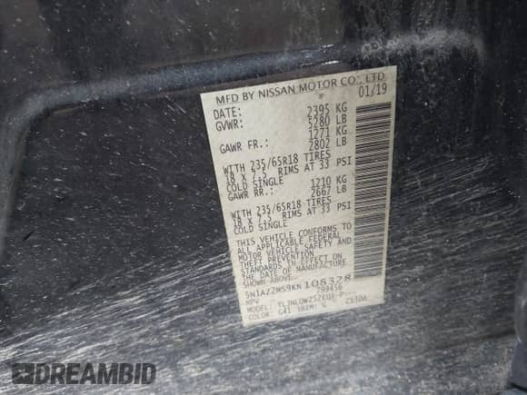 2019 Nissan Murano S с VIN 5N1AZ2MS9KN108328, выставлен на аукционе IAAI как лот 43216278 с пробегом 139 460 миль миль и . История ставок и продаж доступна на DreamBid. Изображение 9.