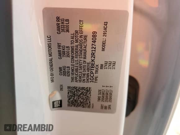 2024 Chevrolet Colorado 4WD Work Truck with VIN 1GCPTBEK2R1274089, listed as a Copart auction lot 50957165 with 23,957 mi miles and Salvage title. Bid and sale history available at DreamBid. Image 14.