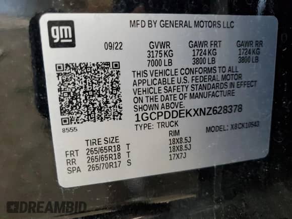 2022 Chevrolet Silverado 1500 LT with VIN 1GCPDDEKXNZ628378, listed as a Copart auction lot 59715305 with 35,817 mi miles and Salvage title. Bid and sale history available at DreamBid. Image 12.