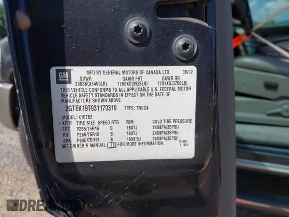 2003 GMC Sierra 1500 SLE с VIN 2GTEK19T931170319, выставлен на аукционе IAAI как лот 42688524 с пробегом 319 869 миль миль и . История ставок и продаж доступна на DreamBid. Изображение 9.