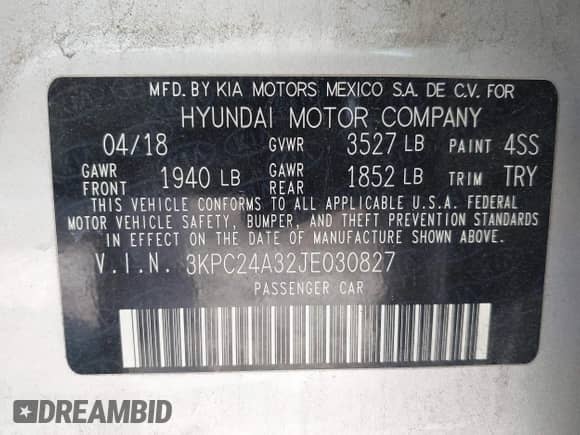2018 Hyundai Accent SE with VIN 3KPC24A32JE030827, listed as a IAAI auction lot 41928290 with 133,065 mi miles and . Bid and sale history available at DreamBid. Image 9.