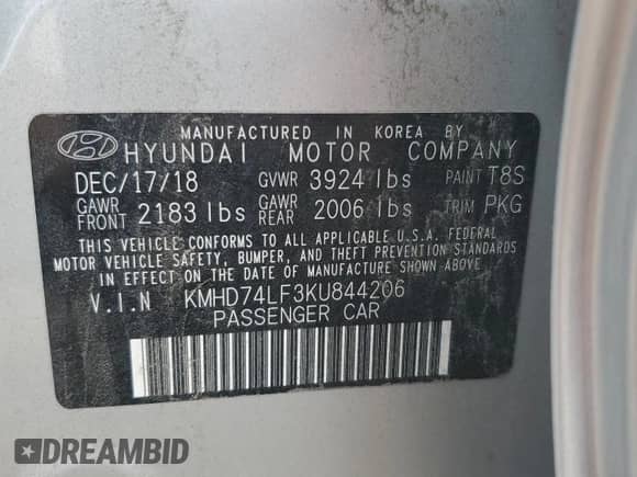 2019 Hyundai Elantra SE with VIN KMHD74LF3KU844206, listed as a Copart auction lot 82257235 with 141,748 mi miles and Clean title. Bid and sale history available at DreamBid. Image 13.