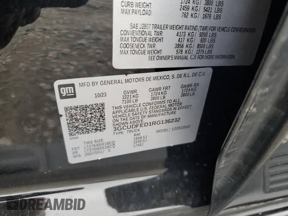 2024 Chevrolet Silverado 1500 LT Trail Boss with VIN 3GCUDFED1RG136232, listed as a Copart auction lot 67183085 with 45,067 mi miles and Salvage title. Bid and sale history available at DreamBid. Image 12.