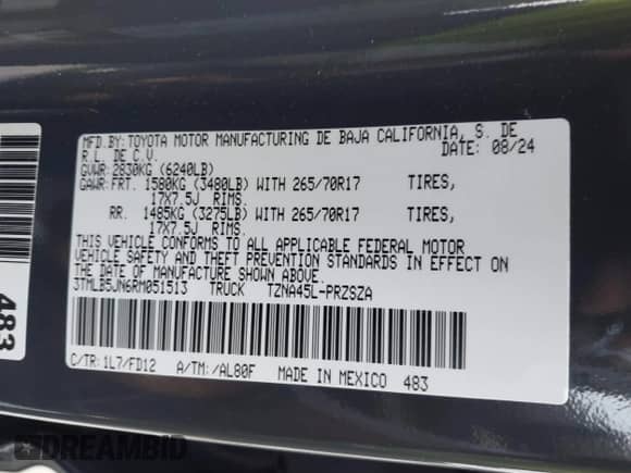 2024 Toyota Tacoma TRD Off Road с VIN 3TMLB5JN6RM051513, выставлен на аукционе IAAI как лот 43140179 с пробегом 13 703 миль миль и . История ставок и продаж доступна на DreamBid. Изображение 9.