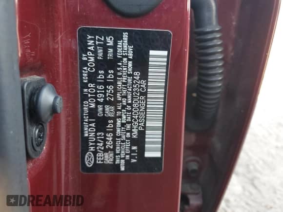 2013 Hyundai Genesis 3.8L z VIN KMHGC4DD8DU235248, wystawiony jako Copart lot #73462114 z przebiegiem 180 725 mil mil oraz Szkoda całkowita • Salvage title. Historia ofert i sprzedaży dostępna na DreamBid. Obrazek 12.