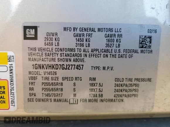 2016 Chevrolet Traverse LT with VIN 1GNKVHKD7GJ277457, listed as a Copart auction lot 84383965 with 125,508 mi miles and Salvage title. Bid and sale history available at DreamBid. Image 13.