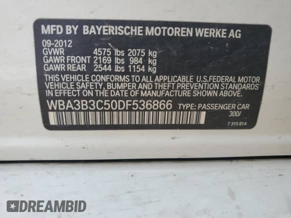 2013 BMW 3 Series 328i xDrive с VIN WBA3B3C50DF536866, выставлен на аукционе Copart как лот 80294985 с пробегом 146 381 миль миль и На запчасти • Non repairable. История ставок и продаж доступна на DreamBid. Изображение 12.