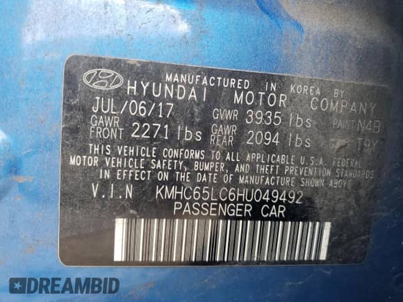 2017 Hyundai Ioniq Blue с VIN KMHC65LC6HU049492, выставлен на аукционе Copart как лот 46219233 с пробегом 149 295 миль миль и . История ставок и продаж доступна на DreamBid. Изображение 12.