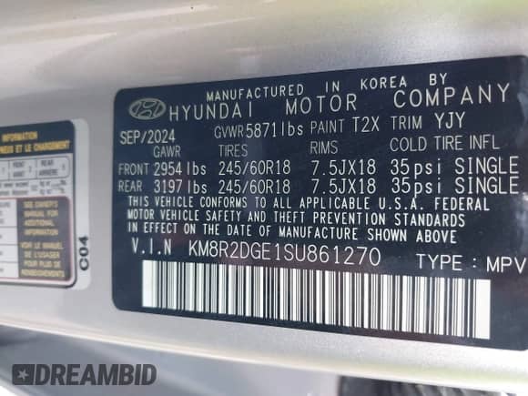 2025 Hyundai Palisade SEL z VIN KM8R2DGE1SU861270, wystawiony jako IAAI lot #43300833 z przebiegiem 32 427 mil mil oraz . Historia ofert i sprzedaży dostępna na DreamBid. Obrazek 9.