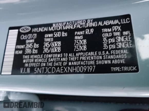 2022 Hyundai Santa Cruz SEL с VIN 5NTJCDAEXNH009197, выставлен на аукционе Copart как лот 36265333 с пробегом 17 635 миль миль и . История ставок и продаж доступна на DreamBid. Изображение 12.