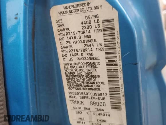 1996 Nissan Frontier XE z VIN 1N6SD16S0TC355813, wystawiony jako Copart lot #71358195 z przebiegiem 234 462 mil mil oraz Szkoda całkowita • Salvage title. Historia ofert i sprzedaży dostępna na DreamBid. Obrazek 12.