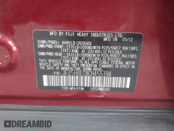 2012 Subaru Forester X Limited z VIN JF2SHBEC8CH455394, wystawiony jako IAAI lot #42730885 z przebiegiem 140 778 mil mil oraz . Historia ofert i sprzedaży dostępna na DreamBid. Obrazek 9.