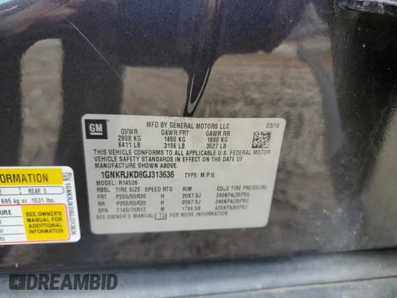 2016 Chevrolet Traverse LTZ with VIN 1GNKRJKD8GJ313636, listed as a Copart auction lot 58844435 with 122,372 mi miles and Salvage title. Bid and sale history available at DreamBid. Image 13.