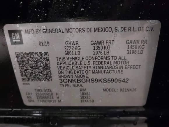 2019 Chevrolet Blazer with VIN 3GNKBGRS9KS590542, listed as a IAAI auction lot 42443212 with 94,264 mi miles and . Bid and sale history available at DreamBid. Image 9.