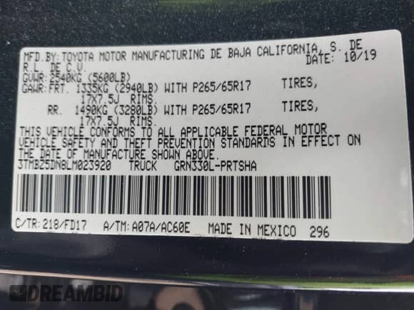 2020 Toyota Tacoma SR5 z VIN 3TMBZ5DN8LM023920, wystawiony jako IAAI lot #42015118 z przebiegiem 46 137 mil mil oraz . Historia ofert i sprzedaży dostępna na DreamBid. Obrazek 9.