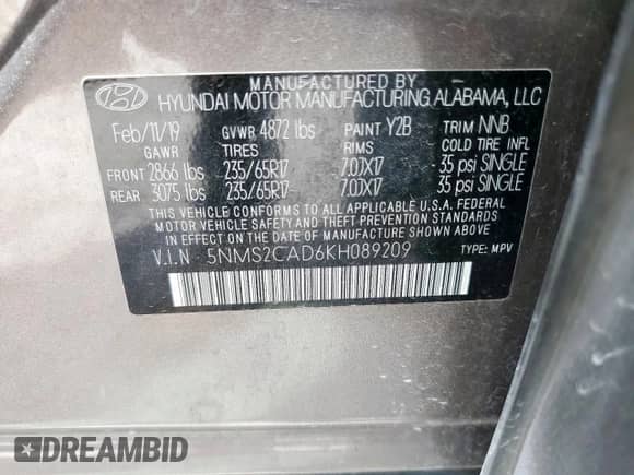 2019 Hyundai Santa Fe SE с VIN 5NMS2CAD6KH089209, выставлен на аукционе Copart как лот 65322745 с пробегом 122 362 миль миль и Чистый • Clean title. История ставок и продаж доступна на DreamBid. Изображение 13.