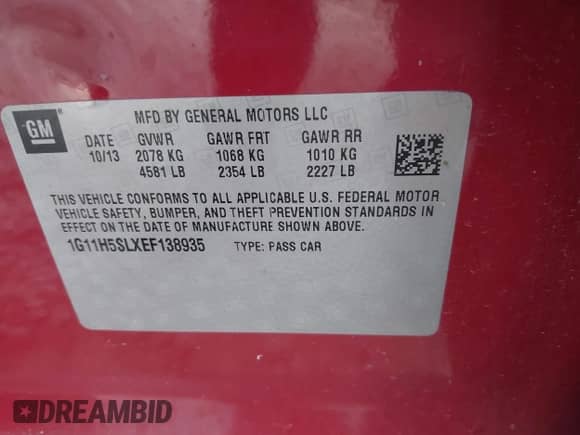 2014 Chevrolet Malibu LTZ z VIN 1G11H5SLXEF138935, wystawiony jako IAAI lot #43256575 z przebiegiem 177 524 mil mil oraz . Historia ofert i sprzedaży dostępna na DreamBid. Obrazek 9.