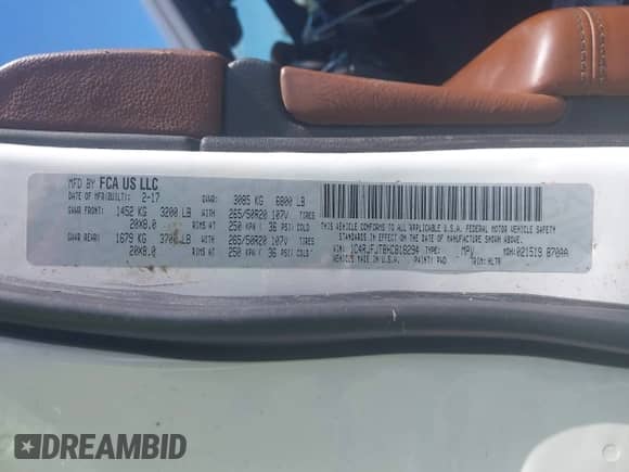 2017 Jeep Grand Cherokee Summit с VIN 1C4RJFJT8HC818294, выставлен на аукционе IAAI как лот 43144256 с пробегом 185 366 миль миль и . История ставок и продаж доступна на DreamBid. Изображение 9.