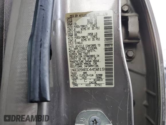 2003 Nissan Frontier XE with VIN 1N6ED29X03C445019, listed as a Copart auction lot 45687565 with 191,290 mi miles and Salvage title. Bid and sale history available at DreamBid. Image 12.