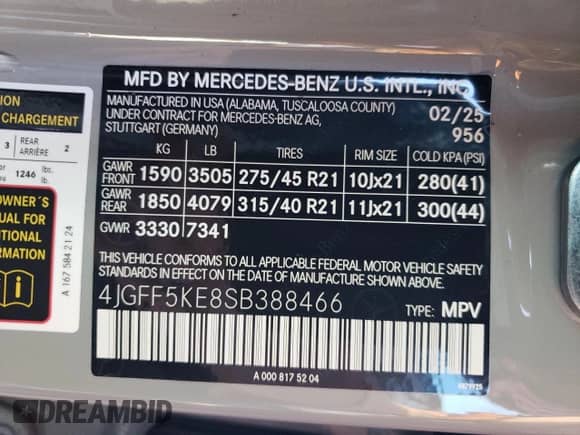 2025 Mercedes-Benz GLS 450 z VIN 4JGFF5KE8SB388466, wystawiony jako Copart lot #62907065 z przebiegiem 1 726 mil mil oraz Szkoda całkowita • Salvage title. Historia ofert i sprzedaży dostępna na DreamBid. Obrazek 13.