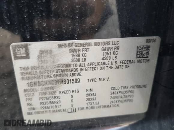 2015 Chevrolet Suburban LTZ с VIN 1GNSCKKC9FR301509, выставлен на аукционе Copart как лот 80540365 с пробегом 185 977 миль миль и Чистый • Clean title. История ставок и продаж доступна на DreamBid. Изображение 13.