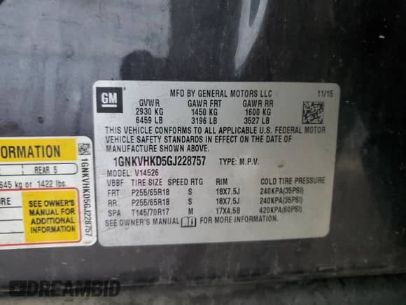 2016 Chevrolet Traverse LT с VIN 1GNKVHKD5GJ228757, выставлен на аукционе Copart как лот 81519575 с пробегом 171 848 миль миль и Чистый • Clean title. История ставок и продаж доступна на DreamBid. Изображение 13.