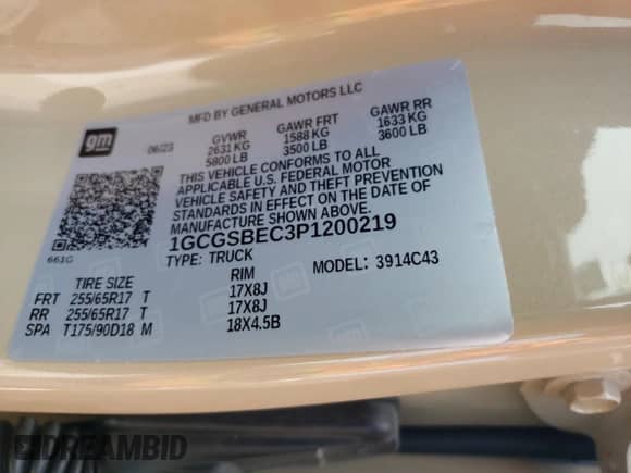 2023 Chevrolet Colorado 2WD Work Truck with VIN 1GCGSBEC3P1200219, listed as a Copart auction lot 66808295 with 21,249 mi miles and Salvage title. Bid and sale history available at DreamBid. Image 12.