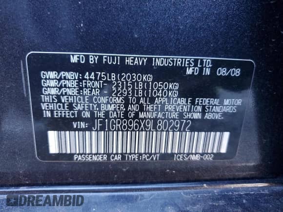 2009 Subaru WRX STI with VIN JF1GR896X9L802972, listed as a Copart auction lot 87186164 with 160,838 mi miles and Salvage title. Bid and sale history available at DreamBid. Image 12.