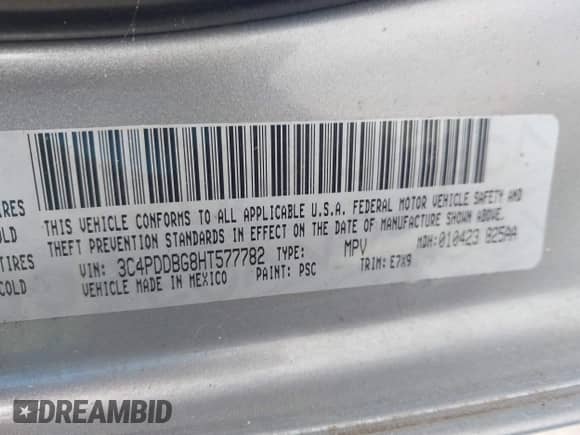 2017 Dodge Journey SXT with VIN 3C4PDDBG8HT577782, listed as a IAAI auction lot 42409731 with 136,618 mi miles and . Bid and sale history available at DreamBid. Image 9.