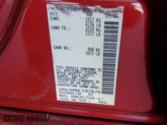 2016 Nissan Altima SR with VIN 1N4AL3AP8GC197670, listed as a Copart auction lot 82434905 with 70,672 mi miles and Salvage title. Bid and sale history available at DreamBid. Image 12.