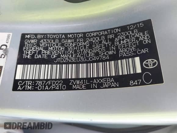 2016 Toyota Prius Two z VIN JTDZN3EU3GJ049784, wystawiony jako IAAI lot #42684323 z przebiegiem 175 790 mil mil oraz . Historia ofert i sprzedaży dostępna na DreamBid. Obrazek 9.