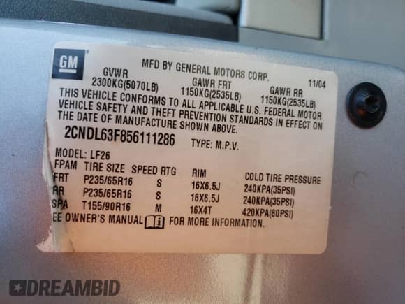 2005 Chevrolet Equinox LT с VIN 2CNDL63F856111286, выставлен на аукционе Copart как лот 75490764 с пробегом 144 902 миль миль и Списание • Salvage title. История ставок и продаж доступна на DreamBid. Изображение 14.