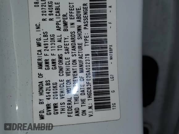 2016 Honda Accord EX-L with VIN 1HGCR3F02GA002379, listed as a Copart auction lot 90013575 with 110,091 mi miles and Salvage title. Bid and sale history available at DreamBid. Image 13.