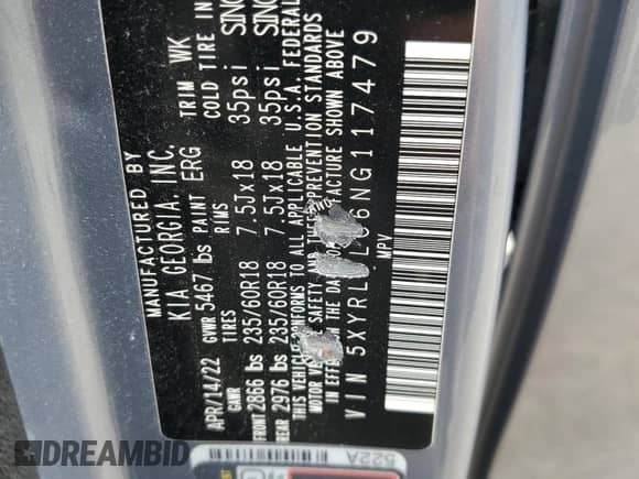 2022 Kia Sorento X-Line S z VIN 5XYRLDLC6NG117479, wystawiony jako Copart lot #66328435 z przebiegiem 61 703 mil mil oraz Szkoda całkowita • Salvage title. Historia ofert i sprzedaży dostępna na DreamBid. Obrazek 14.