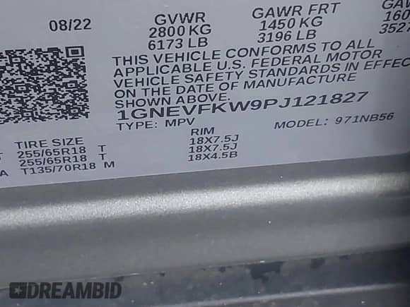 2023 Chevrolet Traverse LS with VIN 1GNEVFKW9PJ121827, listed as a IAAI auction lot 41117831 with 20,944 mi miles and . Bid and sale history available at DreamBid. Image 9.