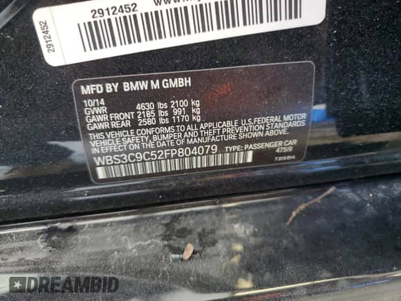 2015 BMW M3 z VIN WBS3C9C52FP804079, wystawiony jako Copart lot #80281165 z przebiegiem 60 526 mil mil oraz Nie do naprawy • Non repairable. Historia ofert i sprzedaży dostępna na DreamBid. Obrazek 13.